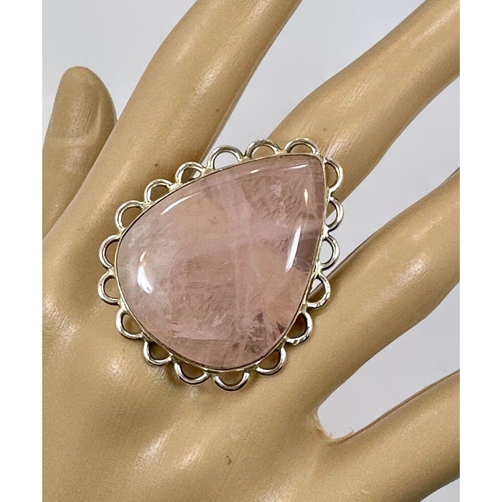 Rose Quartz Ring Sterling Silver: Handmade Adjustable Statement Jewelry